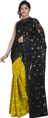 Upama Fabric Self Design Jamdani Handloom Cotton Silk Saree(Multicolor)