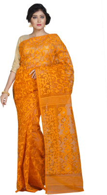 Upama Fabric Self Design Jamdani Handloom Cotton Silk Saree(Multicolor)