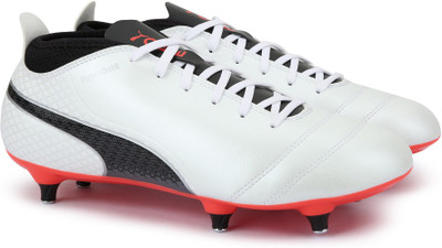 

Puma ONE 17.4 SG Football Shoes For Men(Multicolor, Puma white-puma black-fiery coral