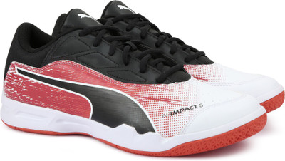 Puma evoIMPACT 5.3 Badminton Shoes For Men(White, Puma white-puma black-cherry tomato