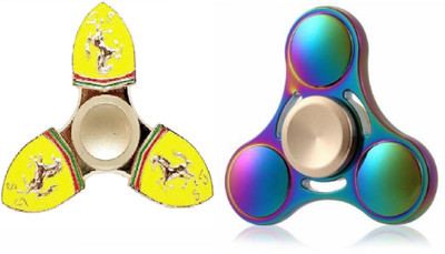 

Krypton PACK OF 2 RAINBOW GALAXY AND CAR LOGO YELLOW METAL FIDGET HAND SPINNER MINI 2 MINT SPIN TOYS.(Multicolor)
