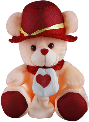 

Casotec Cute Teddy Bear With Cap Stuffed Soft Plush Soft Toy - 34 cm(Cream / Maroon)