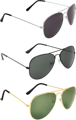 Zyaden Aviator, Aviator, Aviator Sunglasses(For Men & Women, Black, Black, Green)