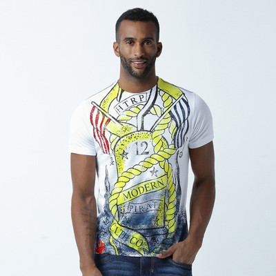 HUETRAP Printed Men Round Neck White T-Shirt