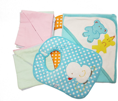 

GoodStart Multicolored Cotton Self Sticking Strap Baby Bibs(Blue, Orange)