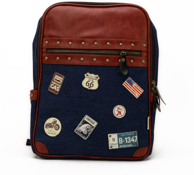 

VAJERO Dark Blue Denim Patch Work Unisex Backpack Backpack(Blue, 1 L)