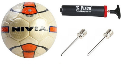

Nivia Combo Of Three, Simbolo Football Size: , Vixen Pump, and Needle Football - Size: (Pack of 1, Multicolor, Golden