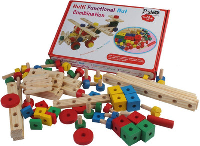 

Pigloo Multi-Functional Nut Combination Wooden Construction Blocks Toy For Children Ages 3+ Years(Multicolor)