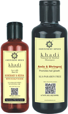 

Continent Spice KHADI ROSEMARY-HENNA SCALP SCRUB HAIR OIL 100ML WITH AMLA BHRINGRAJ SHAMPOO 210ML (PARABEN FREE) CS682005(Set of 2)