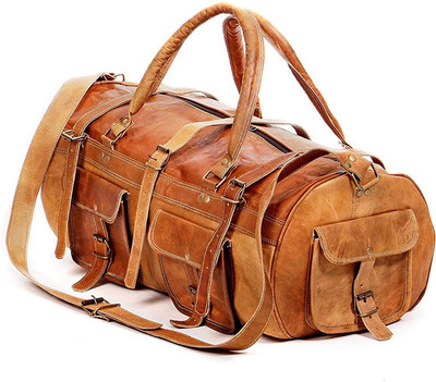 

iHandikart Handmade Leather Bag | Duffle Bag | Travel Bag | Gym & Yoga Bag | 18" x 10" x 10" Travel Duffel Bag(Brown)