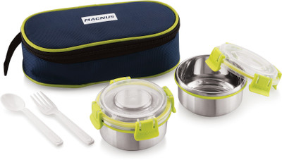 

Magnus Clip Lock, Leak Proof Containers & Bag, Stainless Steel 2 Containers Lunch Box(600 ml), Silver