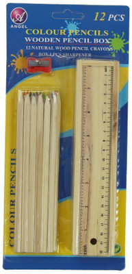 

Tuelip 12 Color Natural Wood Drawing Crayon Pencils + Wooden Pencil Box Ruler + Sharpener - for Kids, Boys, Girls, Students, School Stationery Set Stationery Set