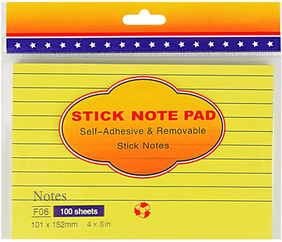 

PIGLOO Self-Stick Sticky Note Pad 100 Sheets Ruled, 4 x 6 inch, Yellow, 1 Colors(Yellow)
