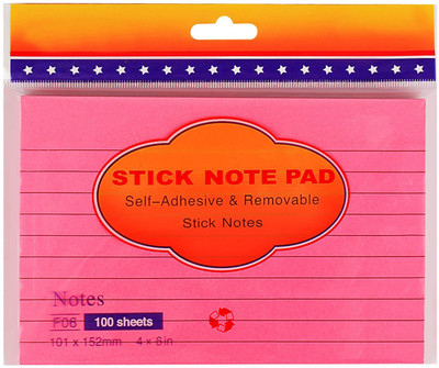 

PIGLOO Self-Stick Sticky Note Pad 100 Sheets Ruled, 4 x 6 inch, Pink, 1 Colors(Pink)
