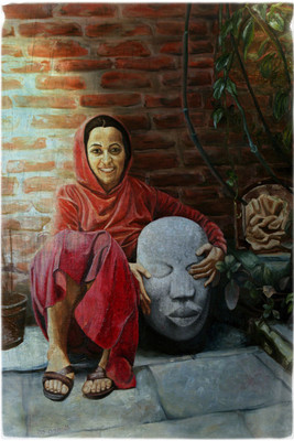 

poster of happy lady in garden Fine Art Print(18 inch X 12 inch, Rolled)