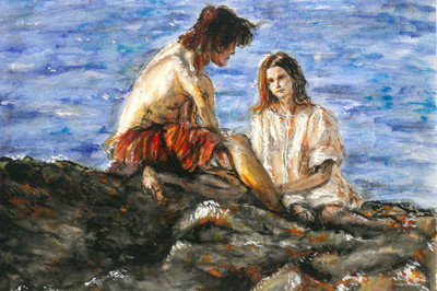 

poster of couple at sea beach Fine Art Print(12 inch X 18 inch, Rolled)