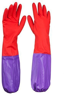 

HOKIPO Flocklined Latex Reusable Long Elbow Length, Free Size Latex Safety Gloves(1)