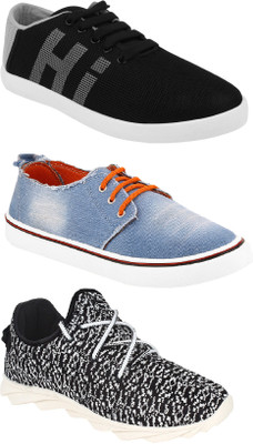 

Chevit Men's Trio Pack Of 3 Running Shoes With Canvas Shoes For Men(Multicolor