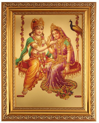 

bm traders Golden Foil Photo Of Radha-Krishna On Swing In Golden Frame Decorative Showpiece - 36.83 cm(Wooden, Gold)