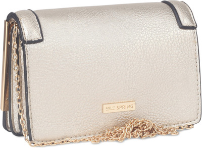 

Call It Spring Women Casual Gold Polyester Sling Bag