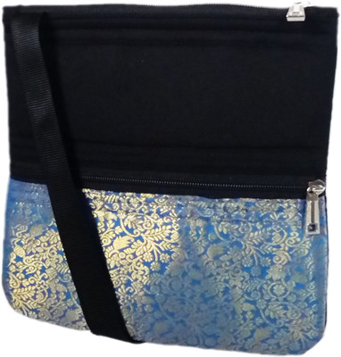 

auk Girls Casual Black, Blue Cotton, Brocade Sling Bag