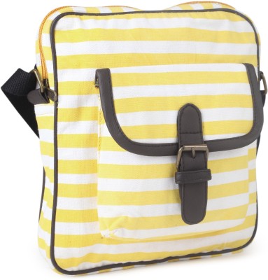 

People Women Casual Yellow, White Canvas Sling Bag, White;yellow