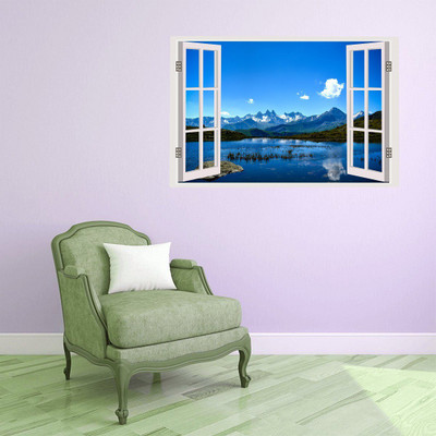 Asmi Collections 90 cm Beautiful Lake Scenery Window Illusion Wall Stickers Removable Sticker(Pack of 1)