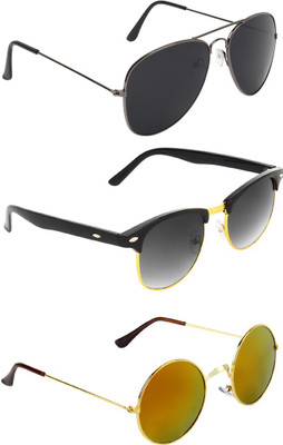 

Abner Aviator, Clubmaster, Round Sunglasses(Black, Black, Multicolor