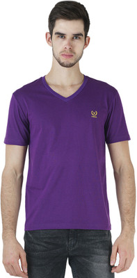 MACK JONNEY Solid Men V Neck Purple T-Shirt
