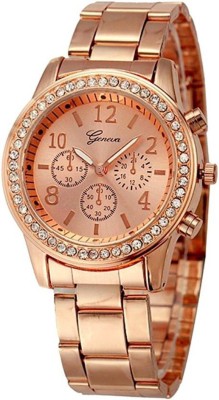 Keepkart Geneva Cronograph Patern Studed Diamond Dial Rosegold Analouge Watch For Woman And Girls Watch  - For Women   Watches  (Keepkart)