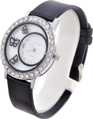 View Rj creation Glory Diamond Studded D024 Black Watch  - For Girls  Price Online