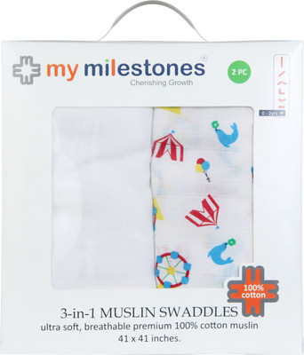 

My Milestones Printed  Blanket(Cotton, Navy Blue, Orange
