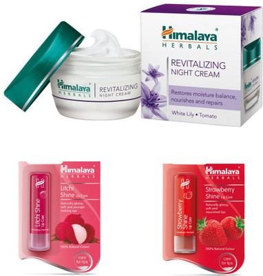 

Himalaya Revitalizing Night Cream, Litchi Shine Lip Care, Strawberry Shine Lip Care(Set of)