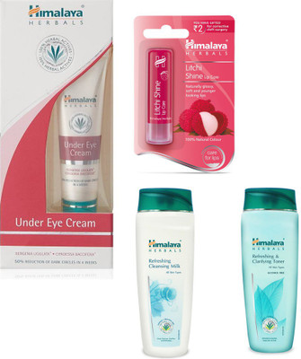 

Himalaya Litchi Shine Lip Care, Refreshing Cleansing Milk, Refreshing & Clarifying Toner, Under Eye Cream(Set of 4)