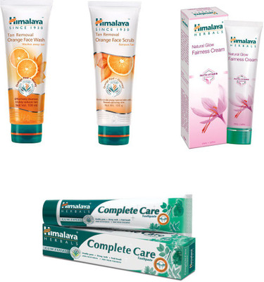 

Himalaya Tan Removal Orange Face Wash, Tan Removal Orange Face Scrub, Natural Glow Fariness Cream, Toothpaste(Set of 4)