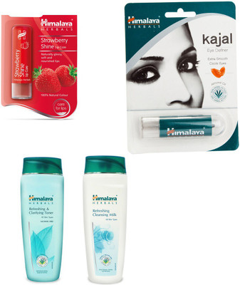 

Himalaya Refreshing Cleansing Milk, Refreshing & Clarifying Toner, Kajal Eye Definer, Strawberry Shine Lip Care(Set of 4)