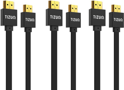 

TIZUM (3-PACK) “Flat” HDMI 1.4 -Gold Plated-High Speed Data 10.2Gbps, 3D, 4K, HD 1080P (10 Ft/ 3 M X 3) HDMI Cable(Compatible with Mobile, Laptop, Tablet, Mp3, Gaming Device, Black)