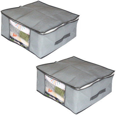 

HOKIPO Dust & Moisture Proof Foldable Closet Cloth Organizer Bag for Bedsheets, Sarees etc - 45 x 45 x 20 cm, Set of 2(Grey)
