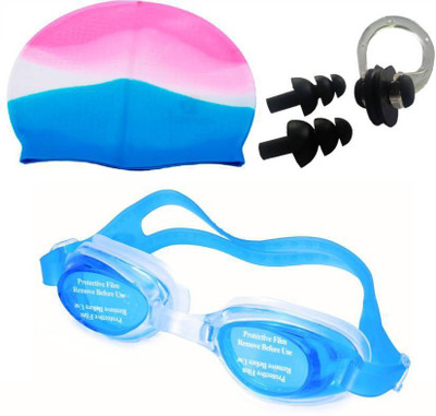 

Best Ideas Premium Swimming Combo of Silicone Swim Cap, Goggles, Nose Clip & Ear Plugs Swimming Kit