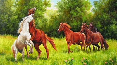

DIGITAL PAINTING WALL HD WALLPAPER ART PAPER ODD NUMBER HORSES ON 24X36 Photographic Paper(36 inch X 24 inch, Rolled)