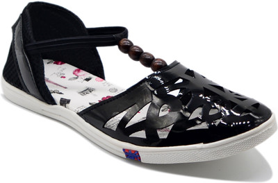 Myra Women Cutwork Black Flats