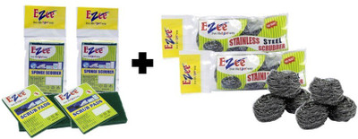 

Ezee Ezee Combo Pack of Steel Scrub and Scrub Pad 3 pcs in each pack (Pack of 2) Scrub Pad(Medium, Pack of 4)