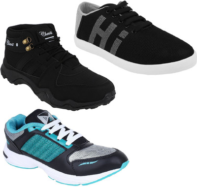 

Chevit Men's Trio Pack Of 3 Running Shoes With, Canvas Shoes For Men(Multicolor