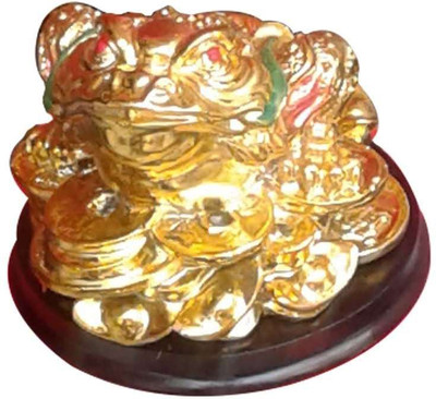 mahalaxmi Fengshui/vastu sitting golden frog With Coins for wealth Decorative Showpiece  -  7.5 cm(Polyresin, Gold)