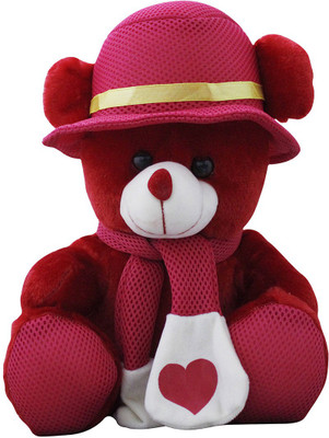 

Casotec Cute Teddy Bear with Cap Stuffed Soft Plush Soft Toy - 32 cm(Maroon Red)