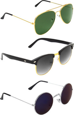 

Abner Aviator, Clubmaster, Round Sunglasses(Green, Black, Multicolor