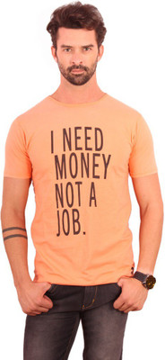 Recherche Printed Men Round or Crew Orange T-Shirt