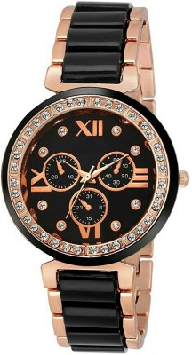 Pappi Boss Designer Black - Golden Stone Studded Watch  - For Women   Watches  (Pappi Boss)