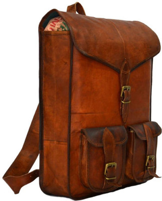 

iHandikart Handmade Leather Bag | Laptop Rucksack with Large Pockets | 16" x 12" x 4" 20 L Backpack(Brown)