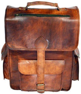 

iHandikart Handmade Leather Bag | Laptop Rucksack and Back Pack | 16" x 12" x 4" 20 L Backpack(Brown)